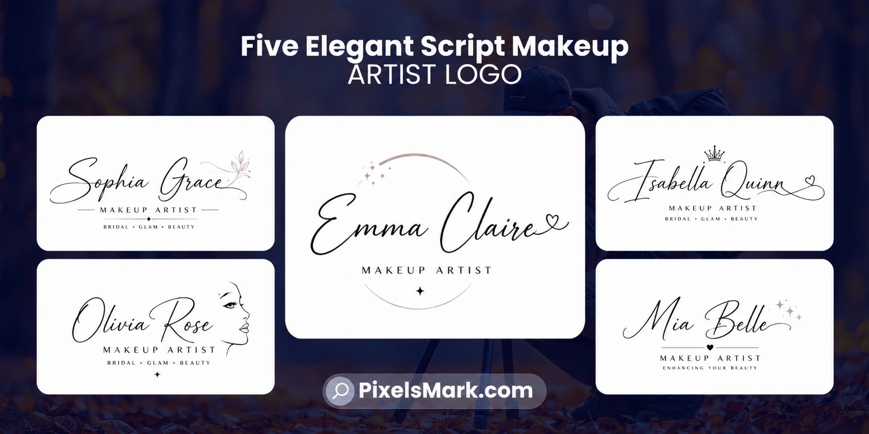 Elegant makeup artist logo ideas showing script font styles for beauty branding 2026