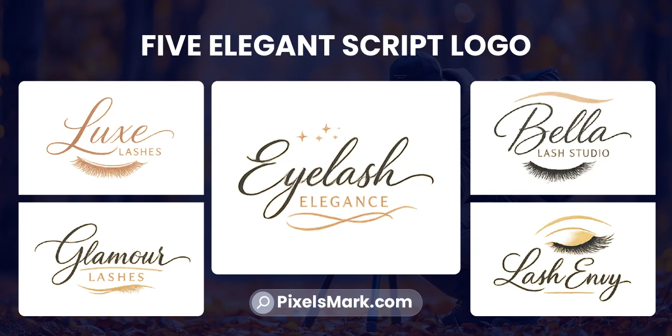 Elegant lash technician logo ideas showing script font styles for beauty branding 2026