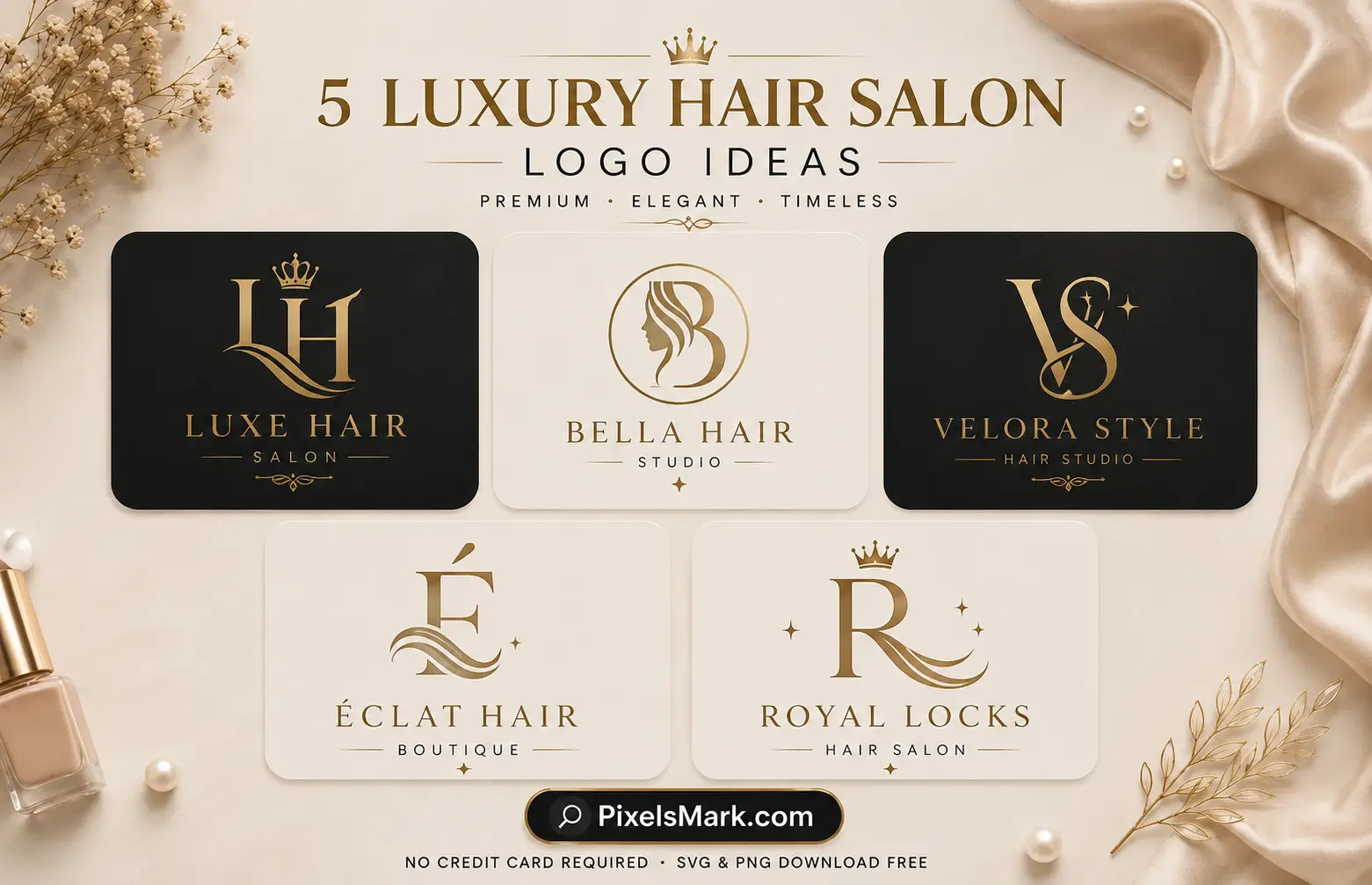 Luxury hair salon logo ideas showing premium branding styles for high-end salons and blow-dry bars 2026