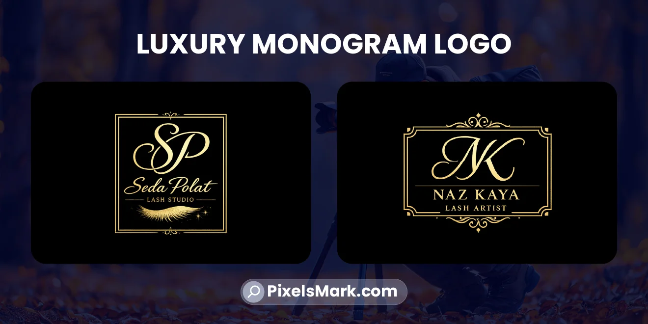 Luxury lash technician logo ideas showing monogram styles for premium beauty branding