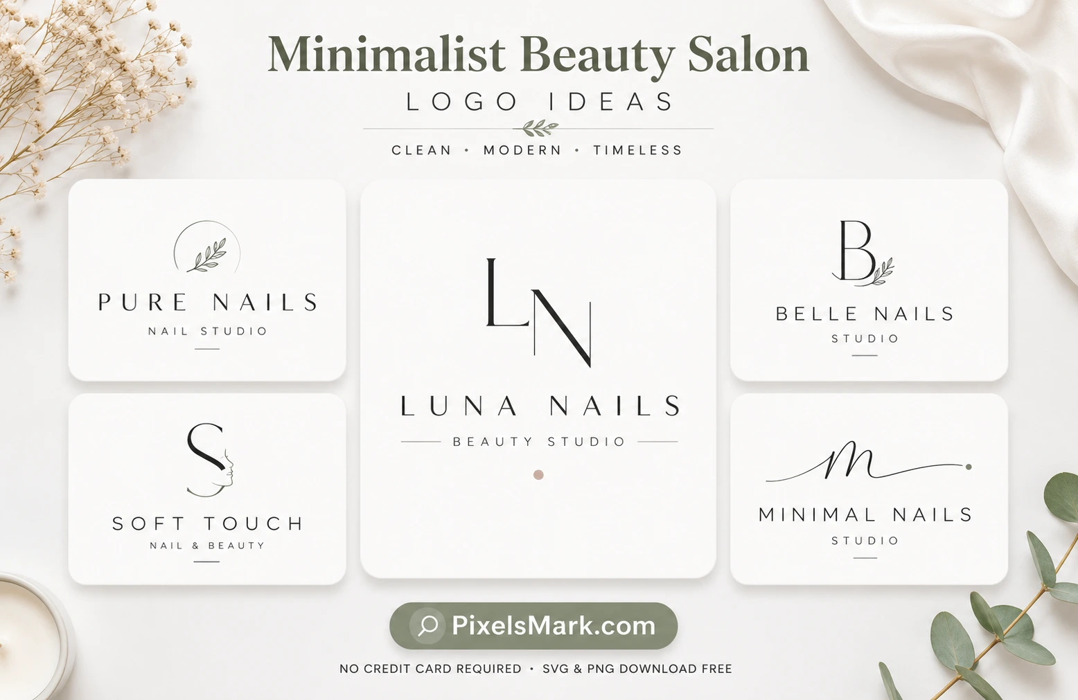 Minimalist beauty salon logo ideas showing clean modern branding for contemporary salons and spas