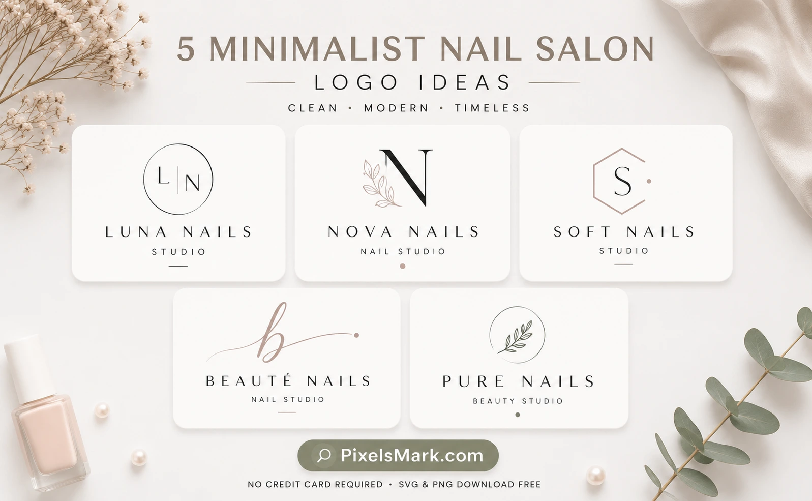 Minimalist nail salon logo ideas showing clean modern branding for contemporary nail studios 2026]