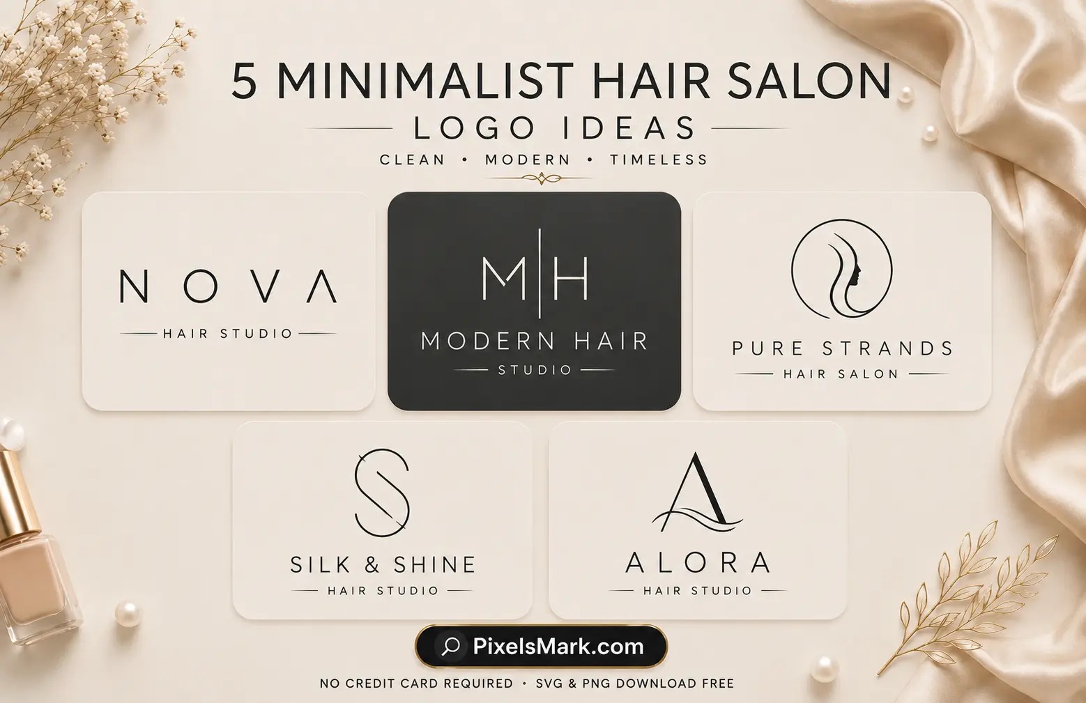 Minimalist hair salon logo ideas showing clean modern branding for contemporary salons and hair studios 2026