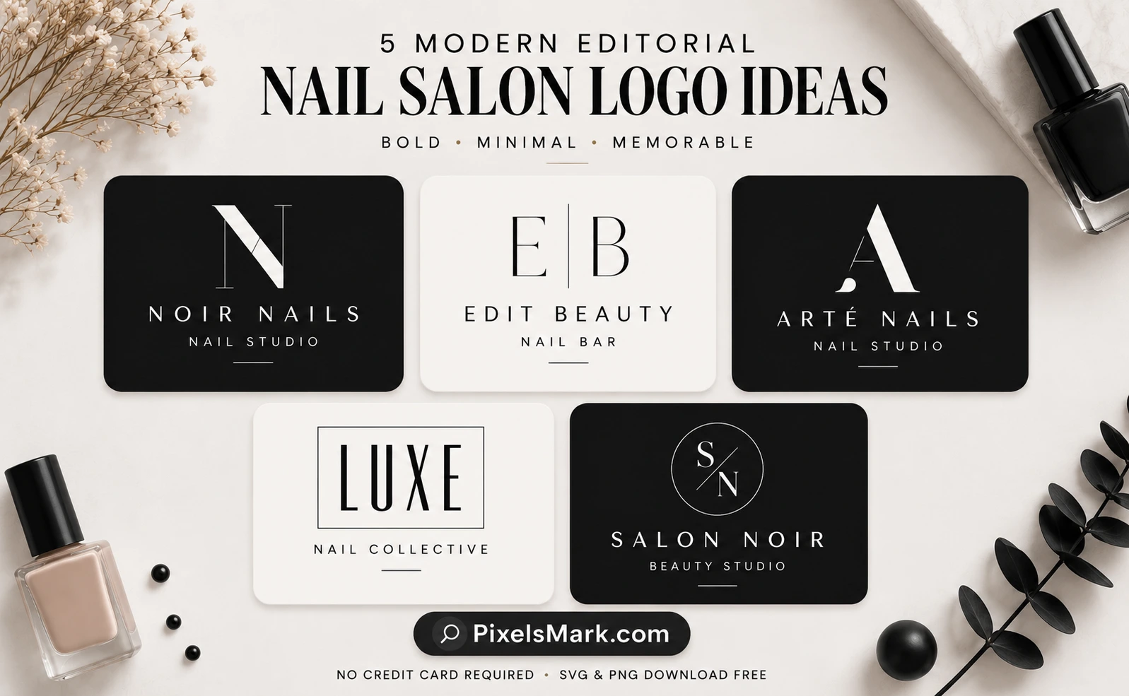 Modern nail salon logo ideas showing editorial beauty branding styles for contemporary nail studios 2026