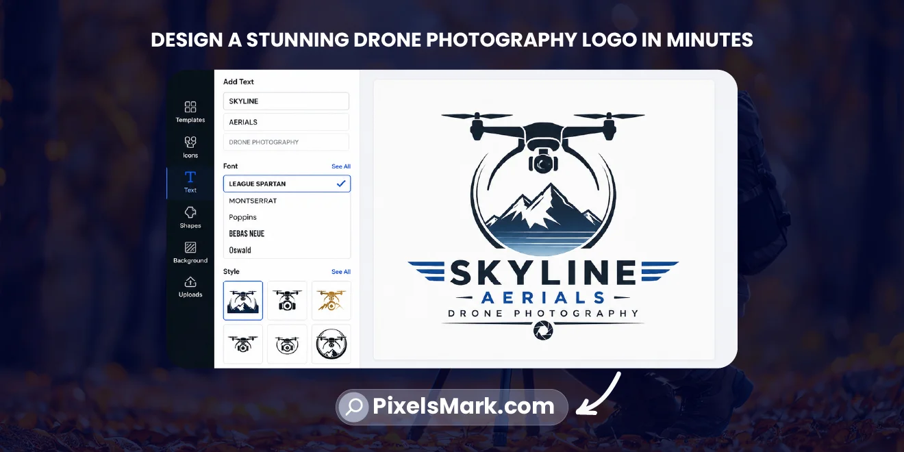 How to create a drone photographer logo online free using Pixelsmark logo maker for aerial photography]