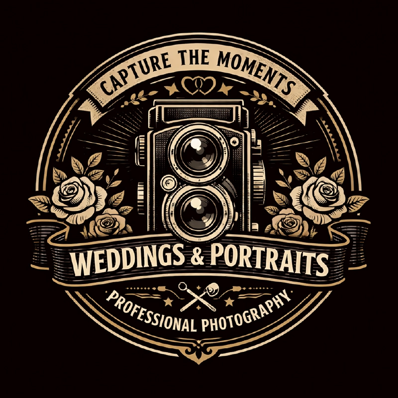 Twin-lens reflex badge logo design for wedding and portrait photographers