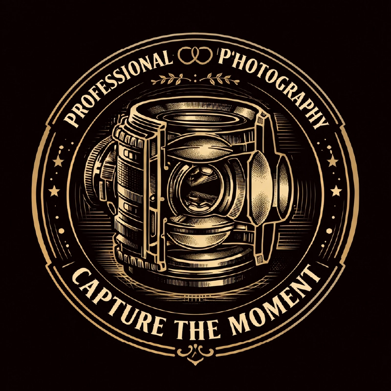 Vintage lens cross-section logo design for photography brands